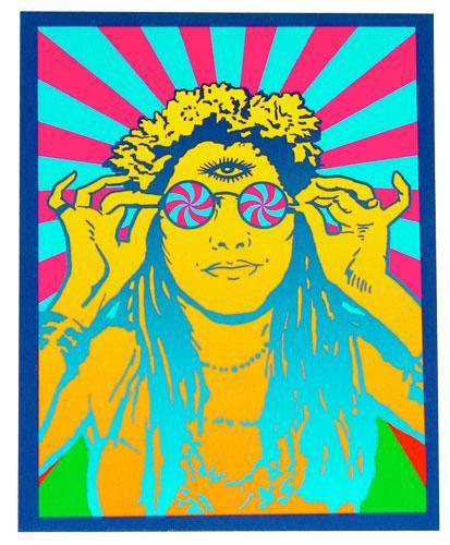 3.75"x5" Psychedelic Hippie Chick w/Third-Eye Sticker