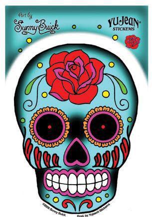 5"x4" Sunny Buick Rose Tattoo Skull Sticker