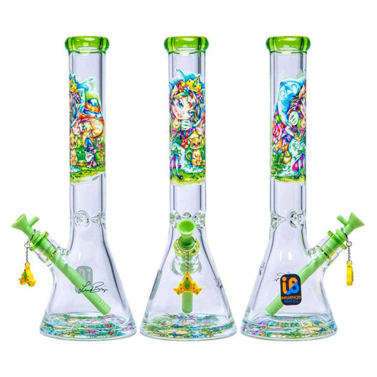 Linda Biggs "Tokerbell and King Kitty"  Beaker Water Pipe | 16.25" | 14mm F