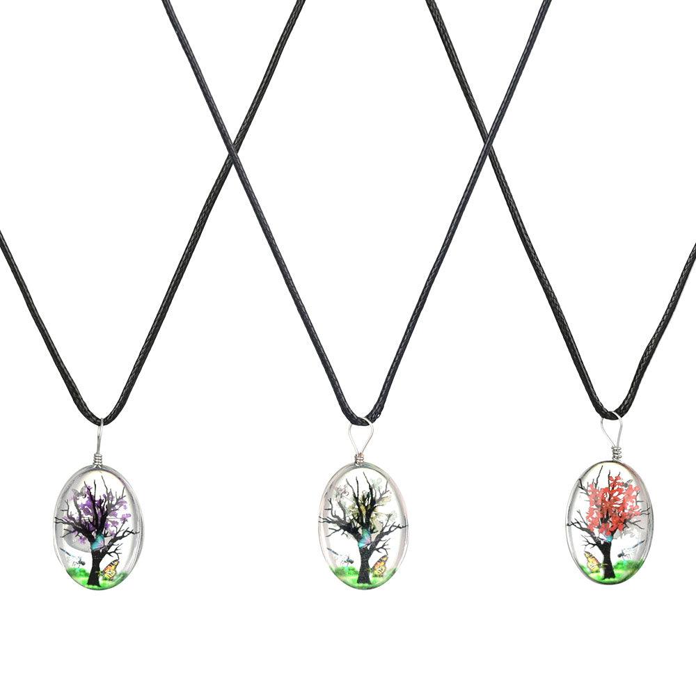 Oval Blooming Tree Glass Pendant Necklace | 20" | Assorted Styles |