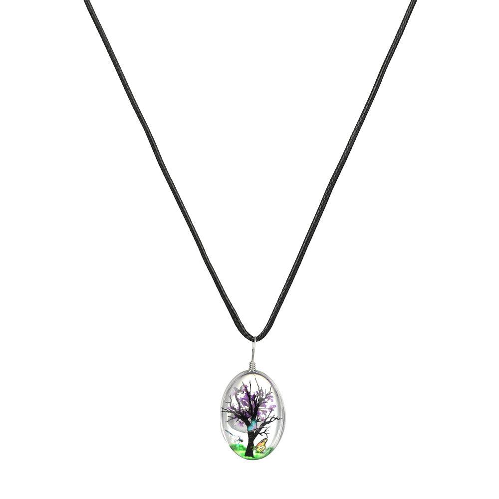 Oval Blooming Tree Glass Pendant Necklace | 20" | Assorted Styles |