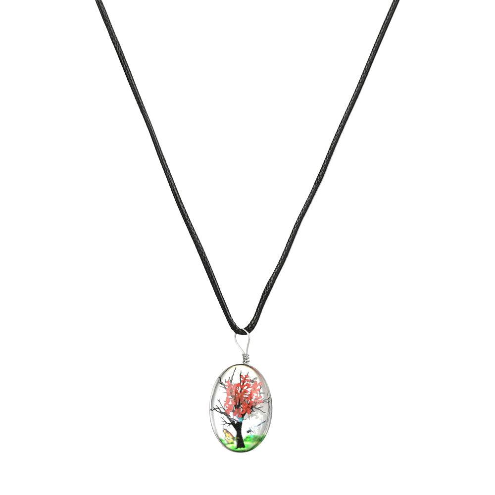 Oval Blooming Tree Glass Pendant Necklace | 20" | Assorted Styles |