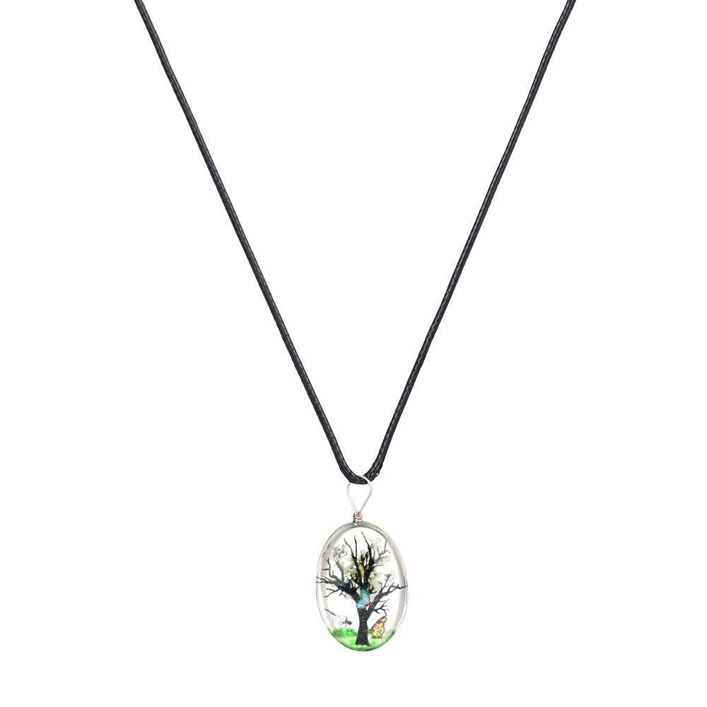 Oval Blooming Tree Glass Pendant Necklace | 20" | Assorted Styles |