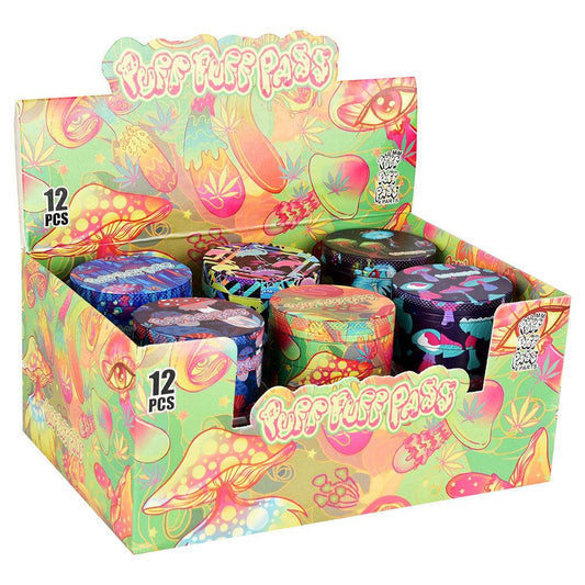 Psychedelic Mushroom Grinder | 4pc | 2" | Assorted Designs | 12pc Display