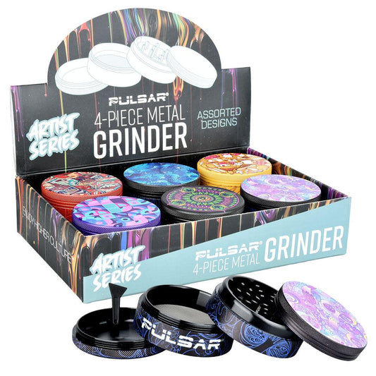 Pulsar Artist Series Grinder w/ Side Art| 4pc | 2.5" | Assorted Designs | 6pc Display