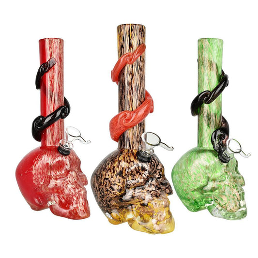 Sacred Skull Soft Glass Water Pipe | 10.5" | Colors Vary