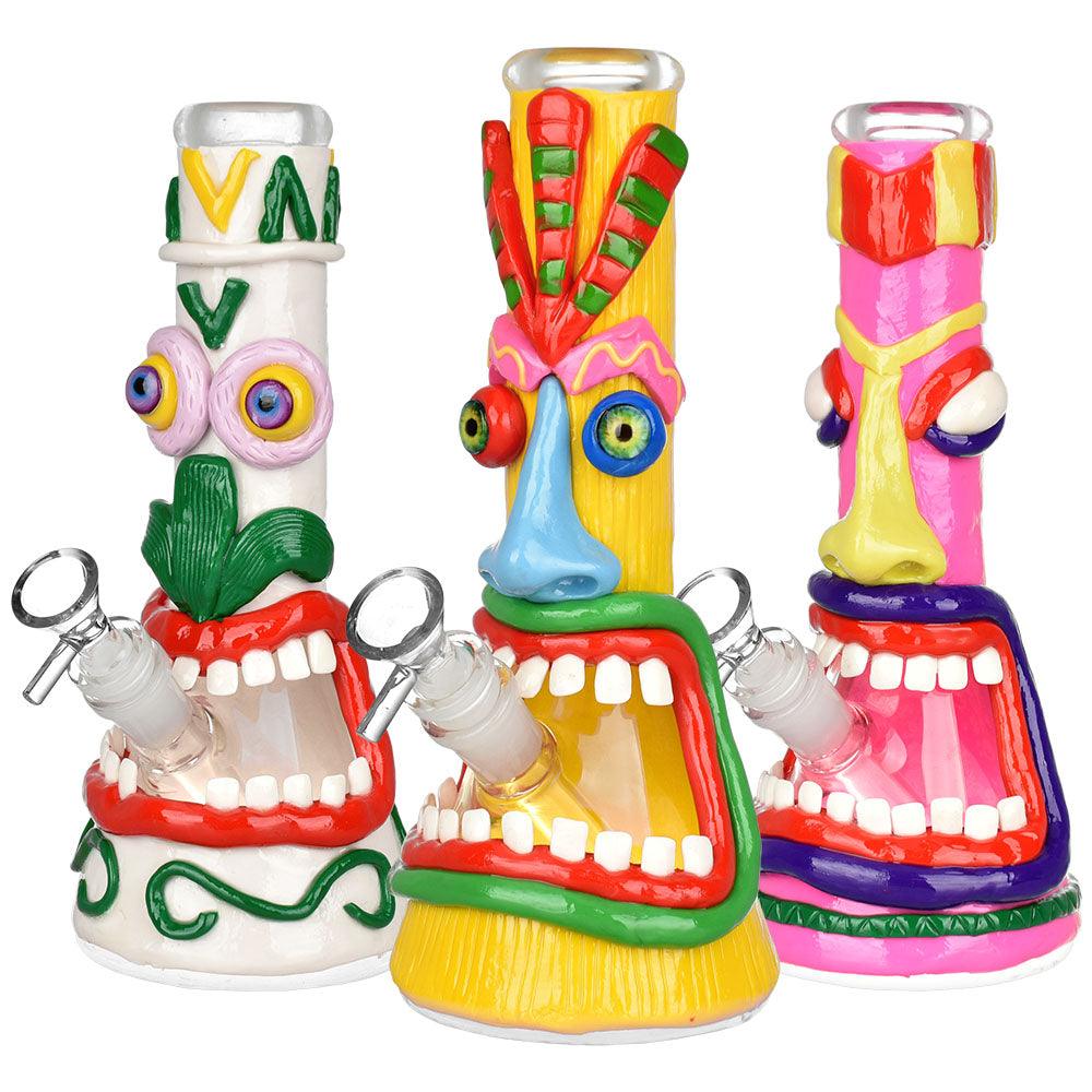 Screamin' Tiki 3D Painted Beaker Water Pipe | 9.75" | Designs Vary