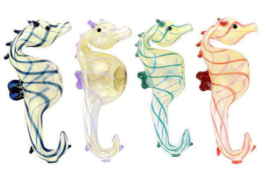 Seahorse Glass Hand Pipe - 4.75" | Colors Vary