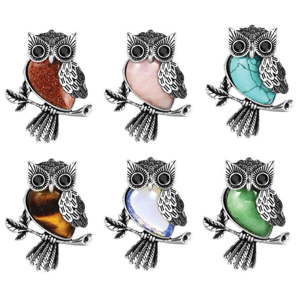 Silver & Semi-Precious Stone Owl Necklace | 18" | Colors Vary