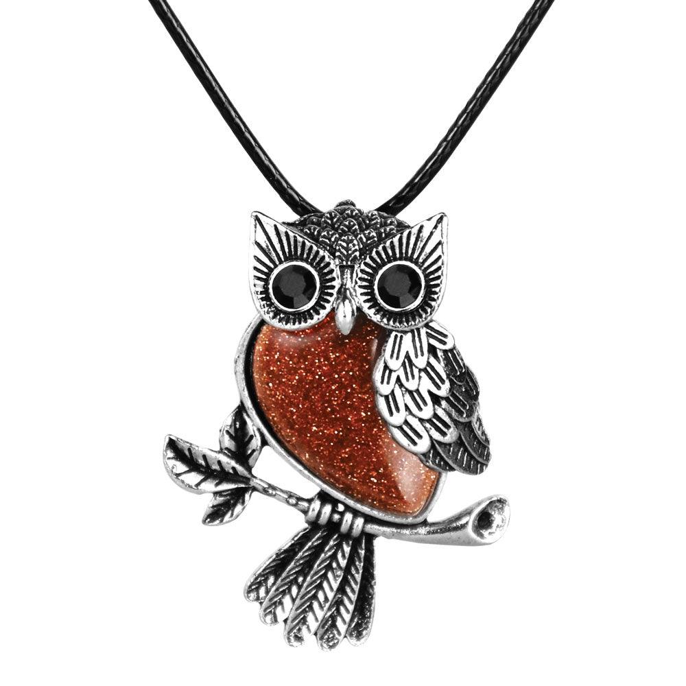 Silver & Semi-Precious Stone Owl Necklace | 18" | Colors Vary