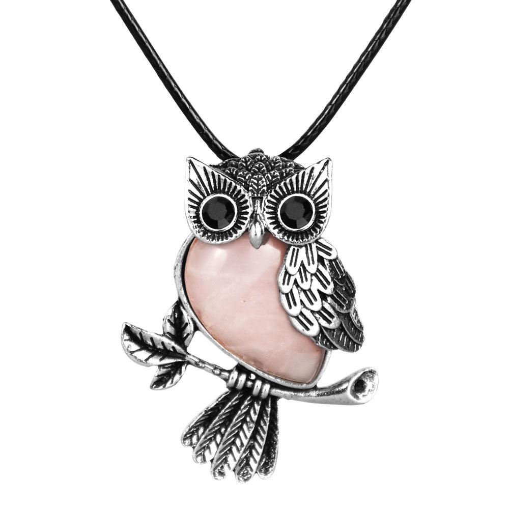 Silver & Semi-Precious Stone Owl Necklace | 18" | Colors Vary