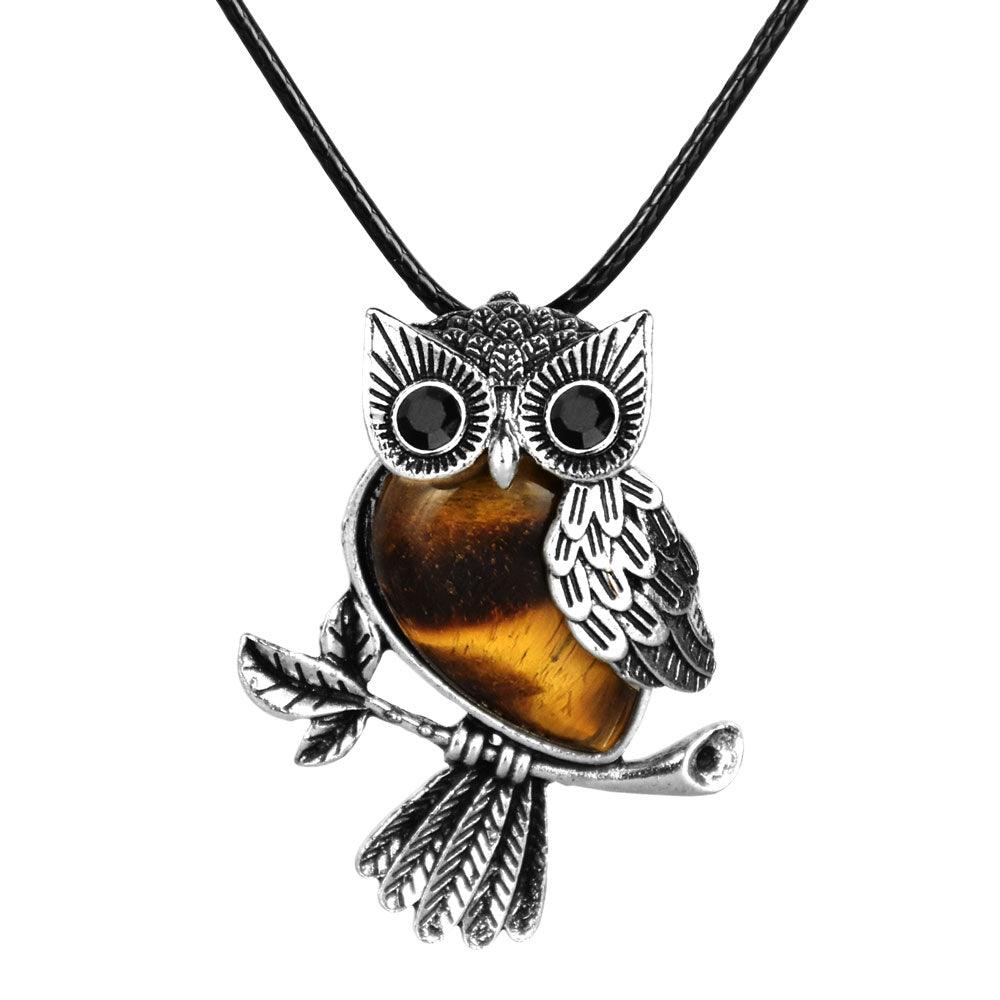 Silver & Semi-Precious Stone Owl Necklace | 18" | Colors Vary