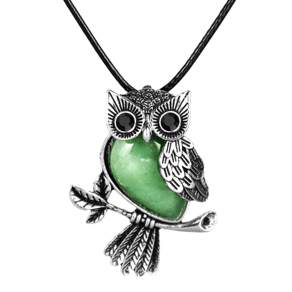 Silver & Semi-Precious Stone Owl Necklace | 18" | Colors Vary