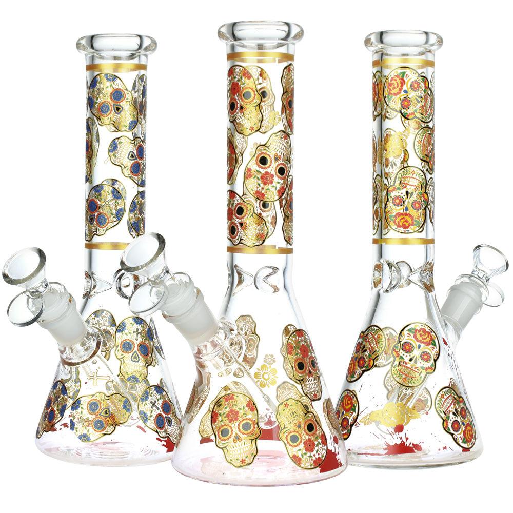 Sugar Skull Beaker Water Pipe | 9.75" | Designs Vary