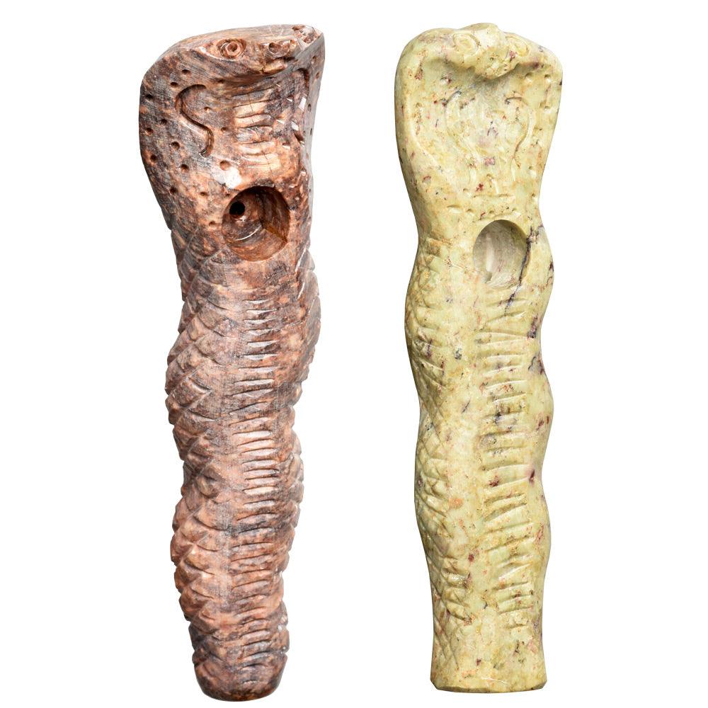 Textured Cobra Carved Stone Pipe | 5" | Colors Vary