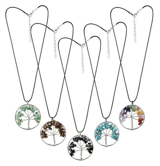 Semi Precious Gem Tree of Life Necklace - 17.5"/Colors Vary